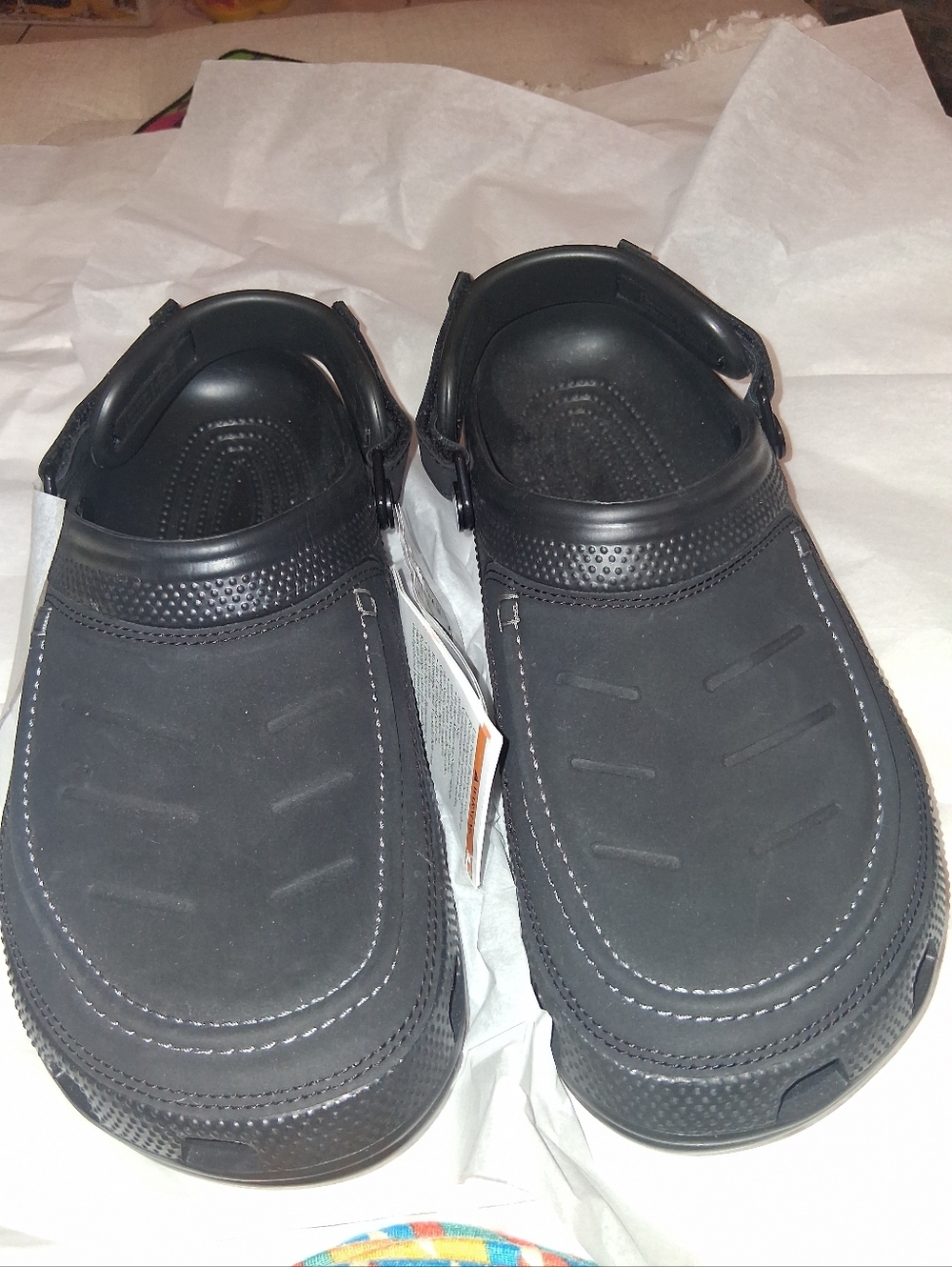 CROCS Men's Black Classic Slip-On Clogs with Heel Strap.